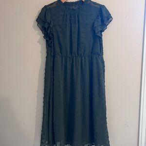 BloomChic Dark Green Ruffle Sleeve Dress